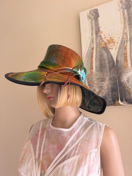 Nordstrom Multicolor Wide-Brim Sun Hat with Turquoise Feather main image 2